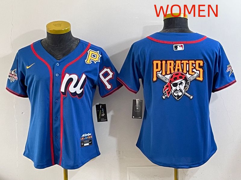 Women 2025 Pittsburgh Pirates Blank Blue All star Nike MLB Jersey style 04